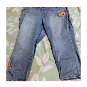 Venezia Blue Straight Leg Jeans with Floral Embroidery
